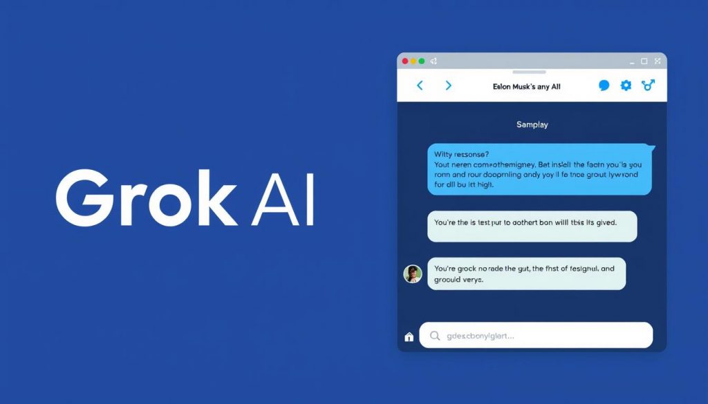 Grok AI логотип и интерфейс, показывающий диалог с искусственным интеллектом от xAI Grok AI логотип и интерфейс, показывающий диалог с искусственным интеллектом от xAI