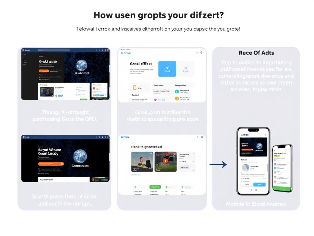 Различные способы доступа к Grok AI через платформу X, веб-сайт Grok.com и мобильные приложения Различные способы доступа к Grok AI через платформу X, веб-сайт Grok.com и мобильные приложения